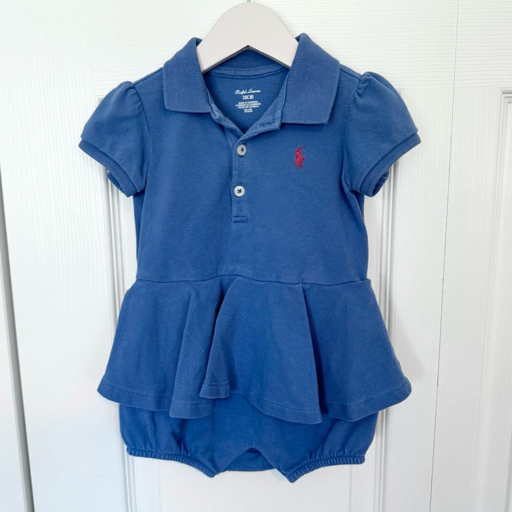 Ralph Lauren Baby Navy Romper with Red Emblem 12 months - Picture 1 of 4